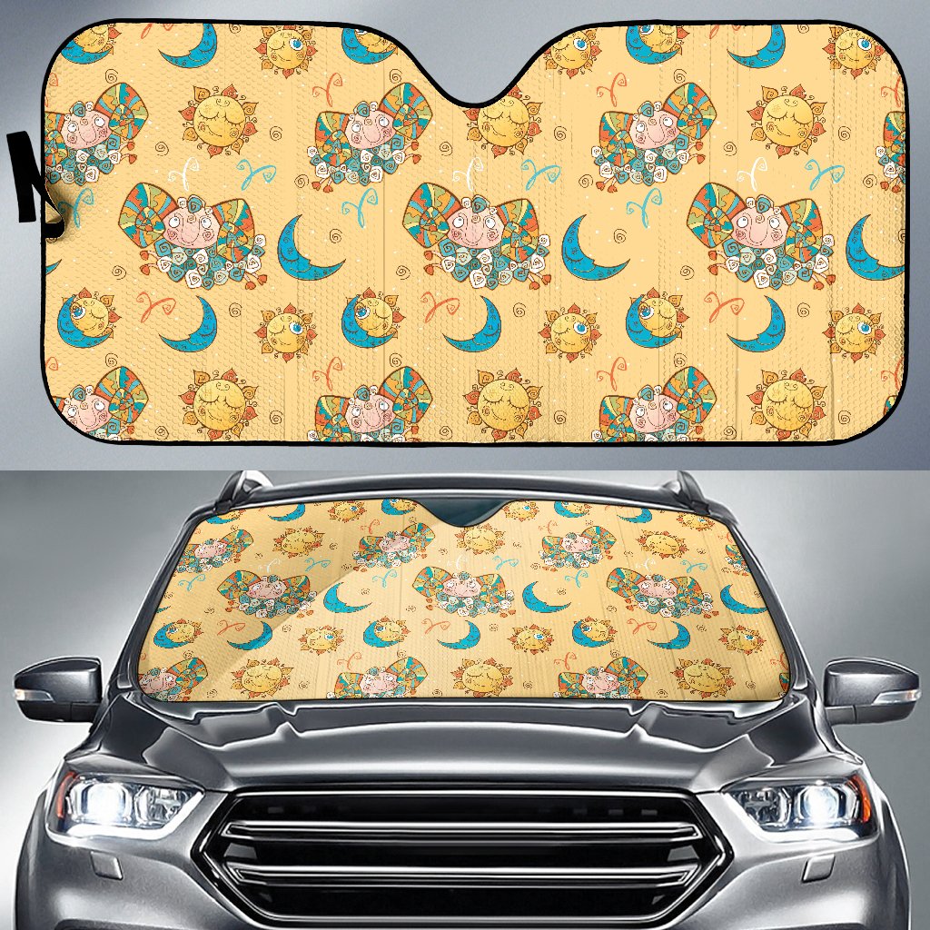 Aries Zodiac Pattern Print Design 03 Car Sun Shade-JORJUNE.COM