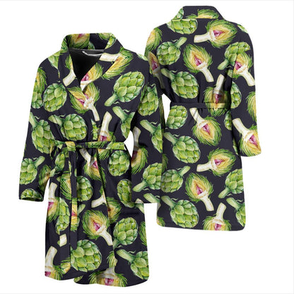 Artichoke Pattern Print Design 01 Men Bathrobe-JORJUNE.COM