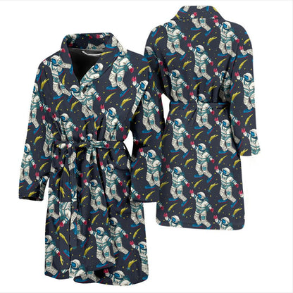 Astronaut Pattern Print Design 04 Men Bathrobe-JORJUNE.COM