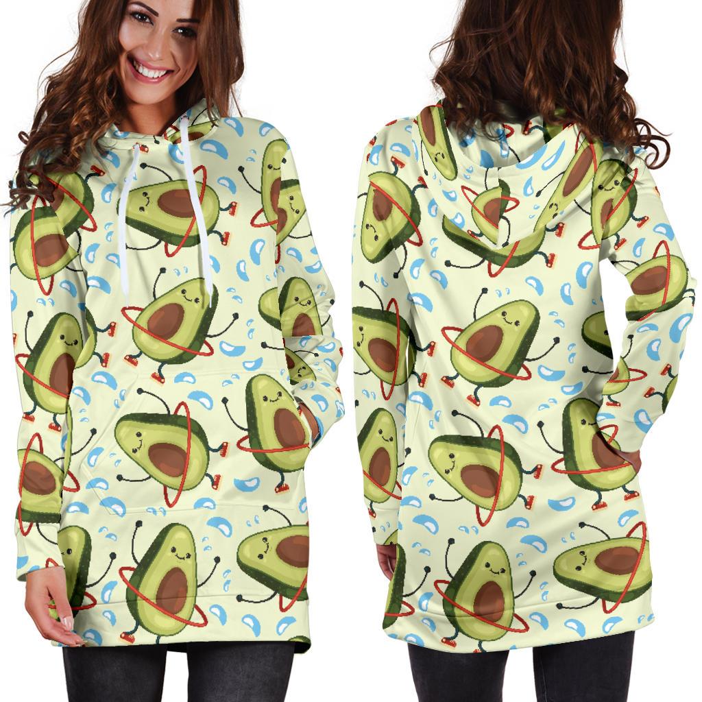 Avocado Pattern Print Design AC02 Women Hoodie Dress