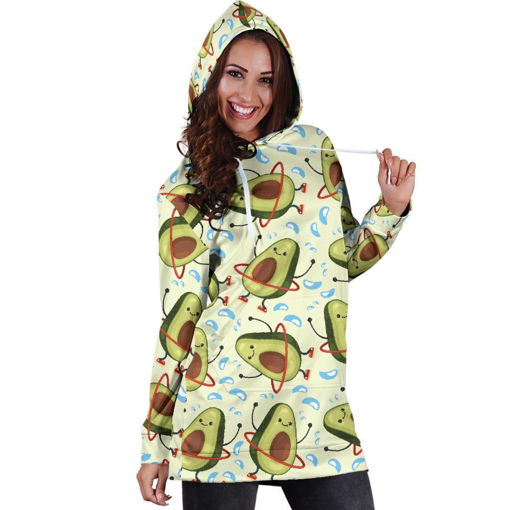 Avocado Pattern Print Design AC02 Women Hoodie Dress