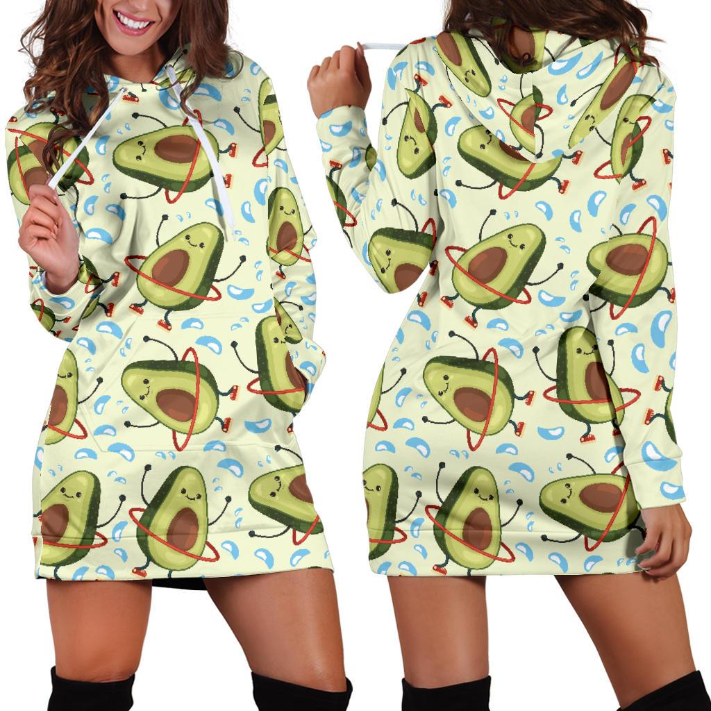 Avocado Pattern Print Design AC02 Women Hoodie Dress