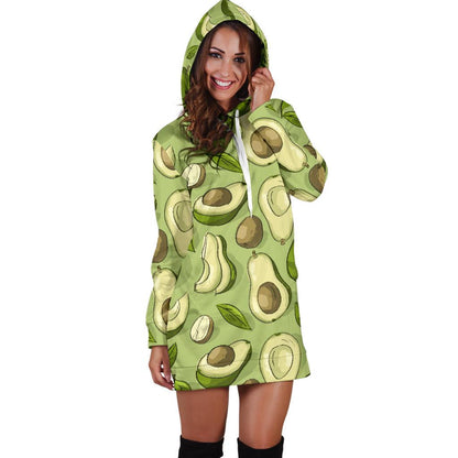 Avocado Pattern Print Design AC03 Women Hoodie Dress