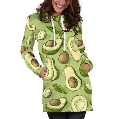 Avocado Pattern Print Design AC03 Women Hoodie Dress