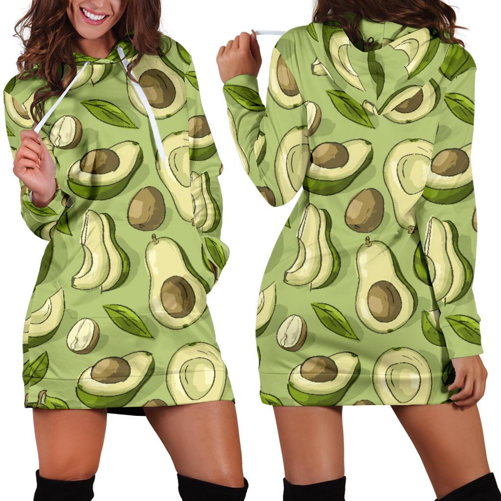 Avocado Pattern Print Design AC03 Women Hoodie Dress