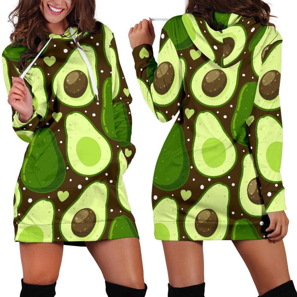 Avocado Pattern Print Design AC04 Women Hoodie Dress