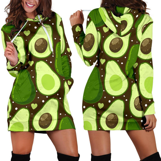 Avocado Pattern Print Design AC04 Women Hoodie Dress