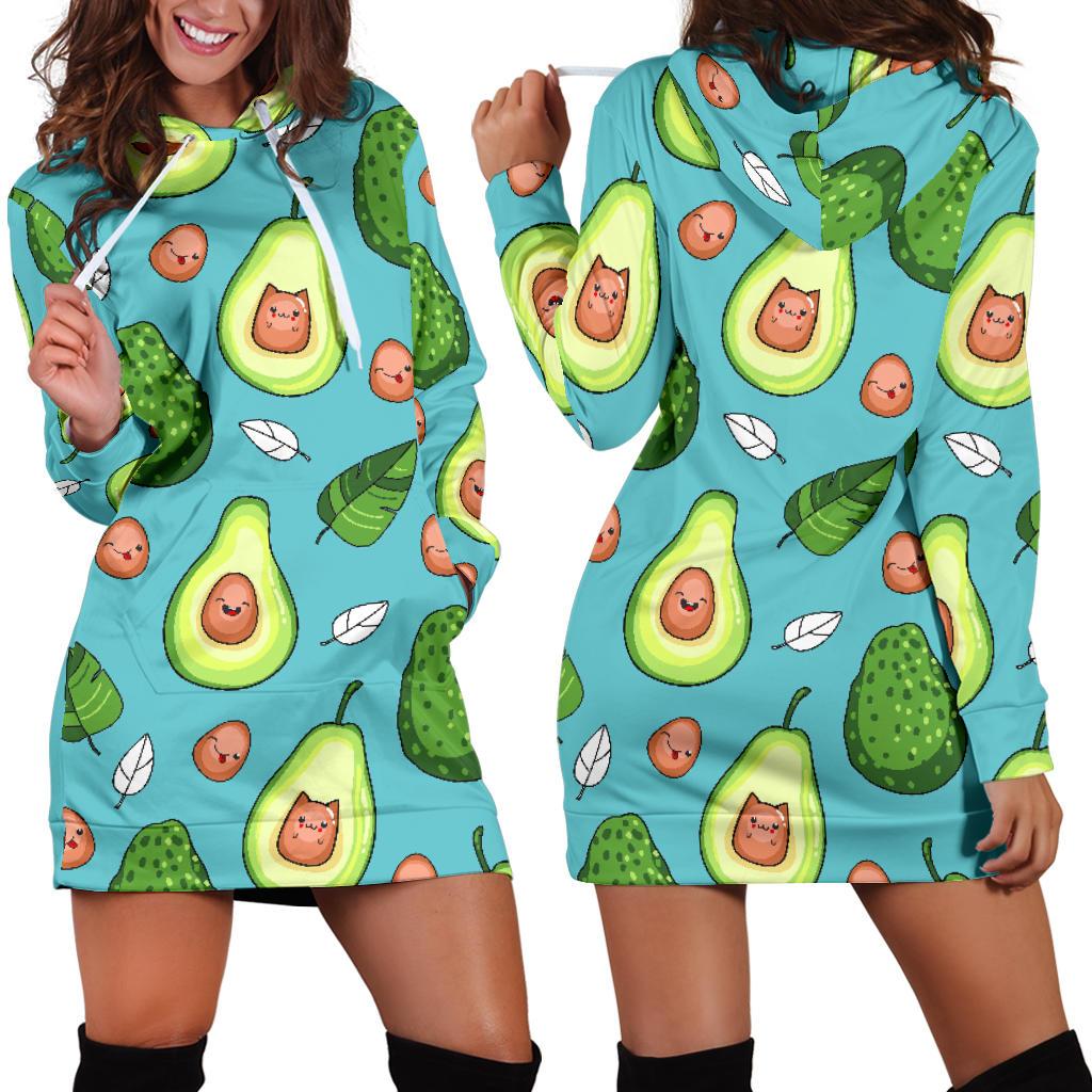 Avocado Pattern Print Design AC05 Women Hoodie Dress