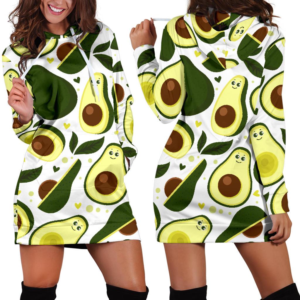 Avocado Pattern Print Design AC06 Women Hoodie Dress