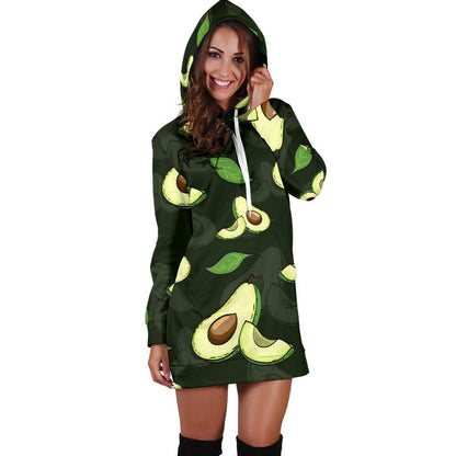 Avocado Pattern Print Design AC07 Women Hoodie Dress