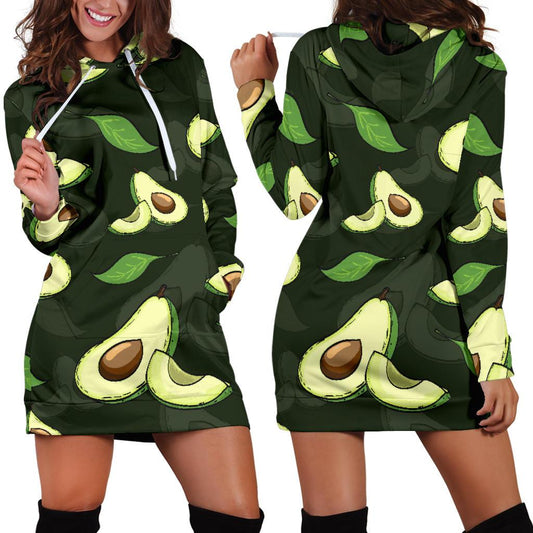 Avocado Pattern Print Design AC07 Women Hoodie Dress