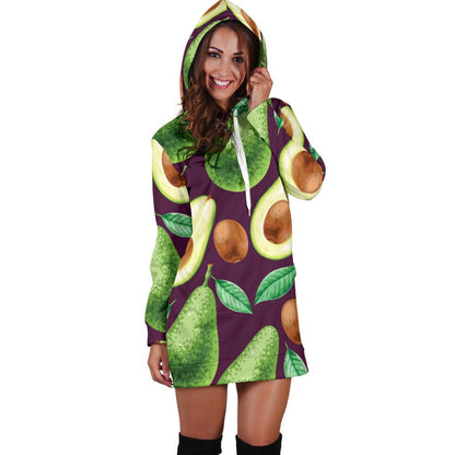 Avocado Pattern Print Design AC08 Women Hoodie Dress