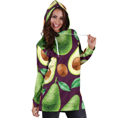 Avocado Pattern Print Design AC08 Women Hoodie Dress
