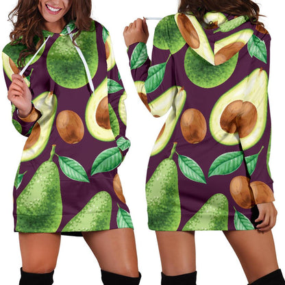 Avocado Pattern Print Design AC08 Women Hoodie Dress
