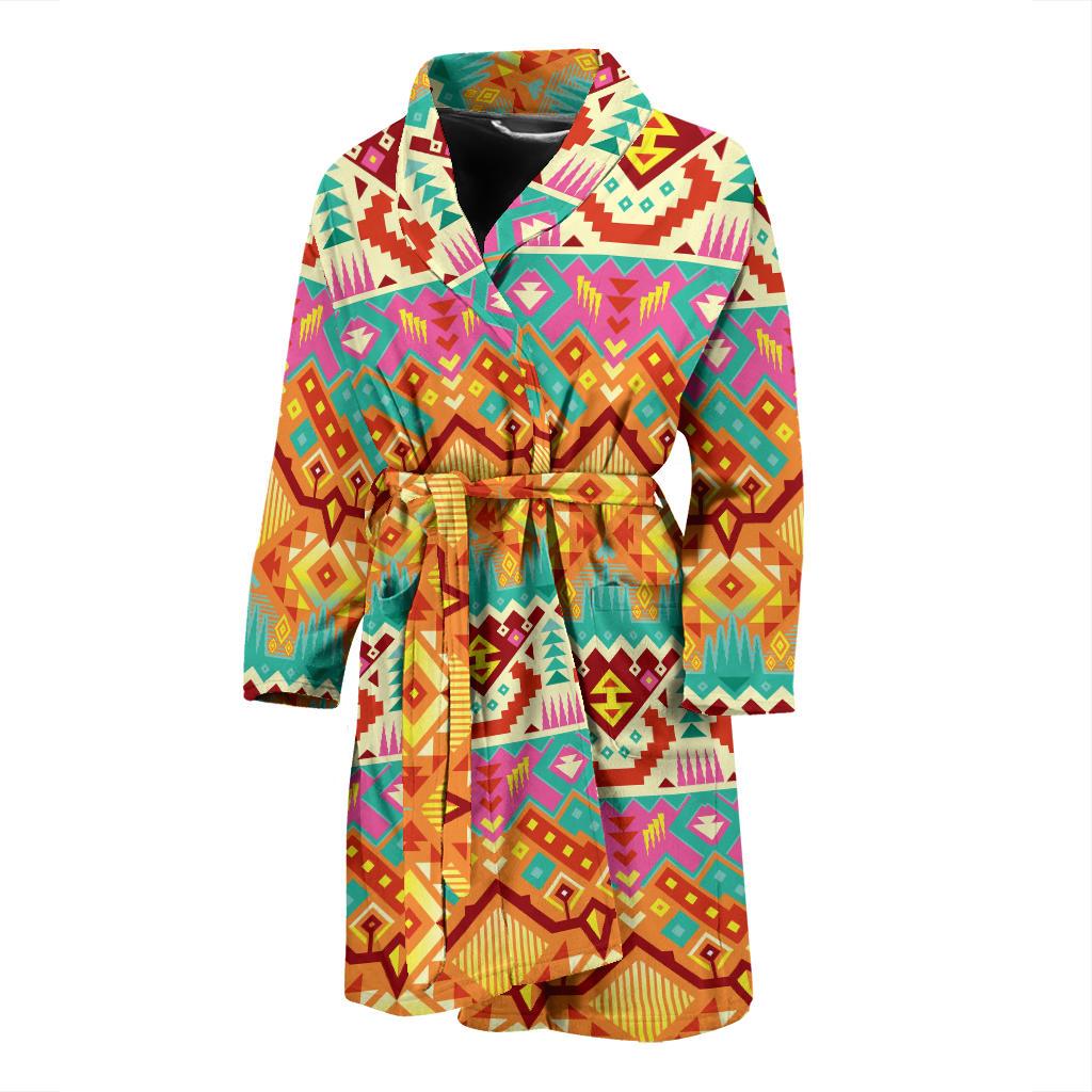 Aztec Pattern Print Design 03 Men Bathrobe-JORJUNE.COM