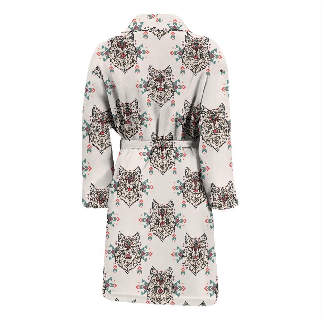 Aztec Wolf Pattern Print Design 01 Men Bathrobe-JORJUNE.COM