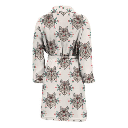 Aztec Wolf Pattern Print Design 01 Men Bathrobe-JORJUNE.COM