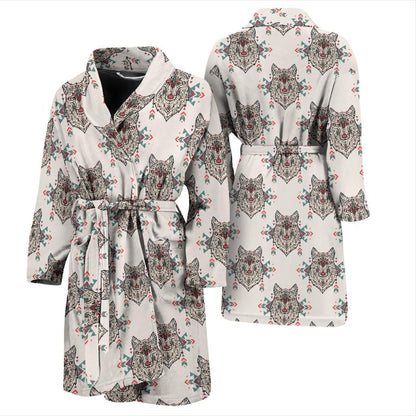 Aztec Wolf Pattern Print Design 01 Men Bathrobe-JORJUNE.COM