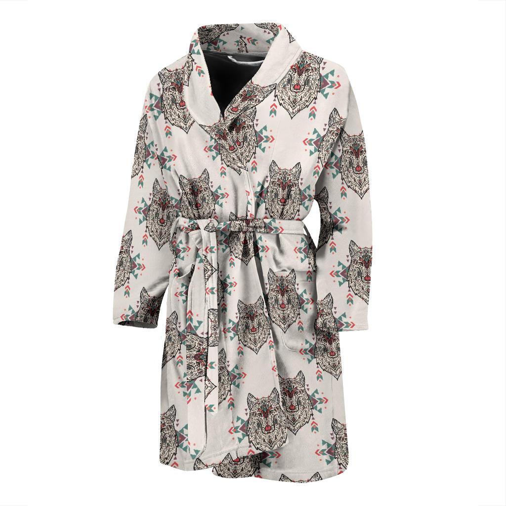 Aztec Wolf Pattern Print Design 01 Men Bathrobe-JORJUNE.COM