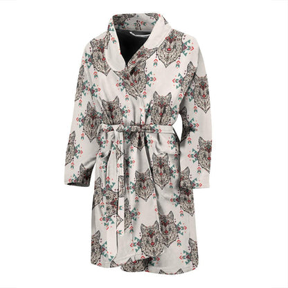 Aztec Wolf Pattern Print Design 01 Men Bathrobe-JORJUNE.COM