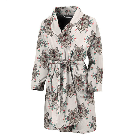 Aztec Wolf Pattern Print Design 01 Men Bathrobe-JORJUNE.COM