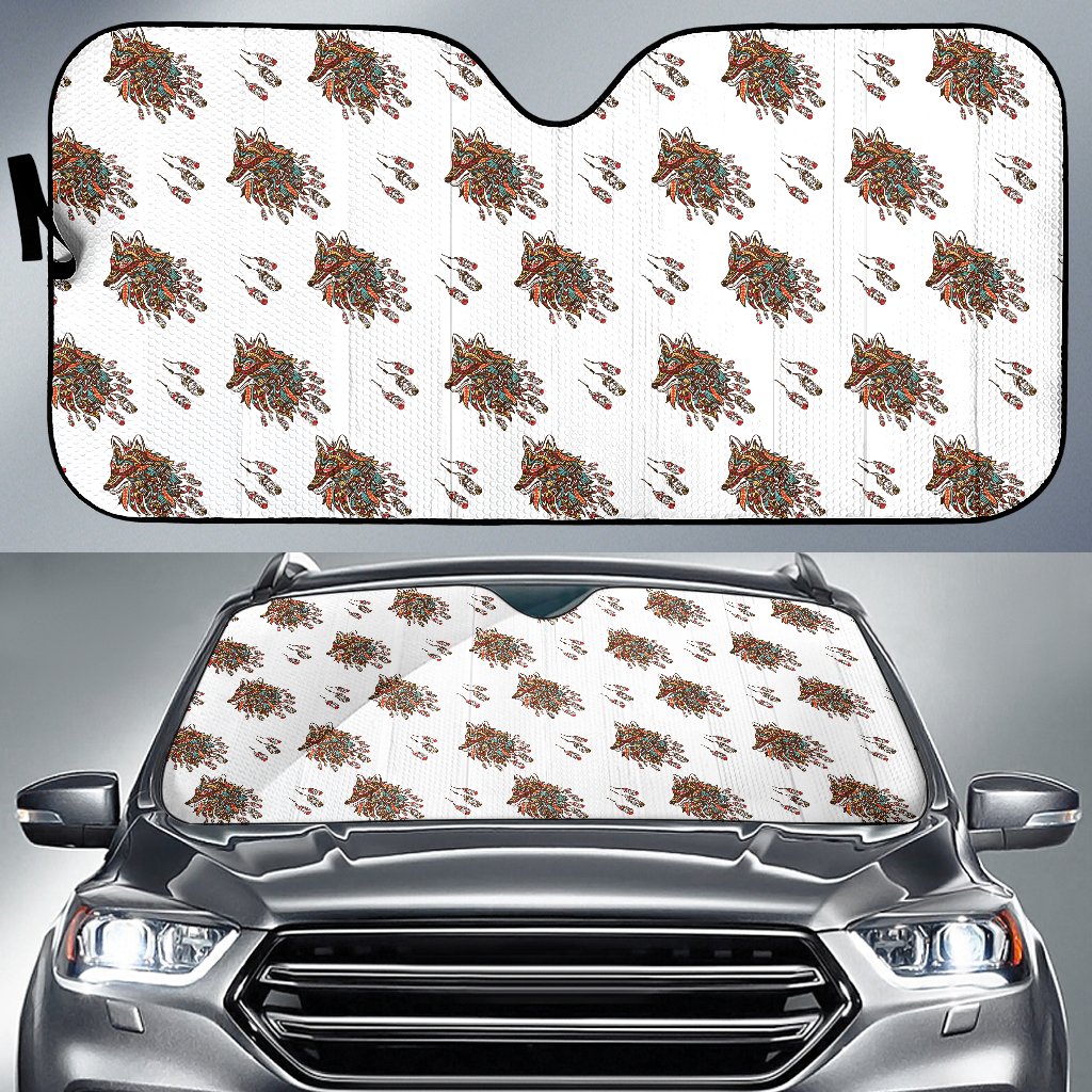 Aztec Wolf Pattern Print Design 02 Car Sun Shade-JORJUNE.COM