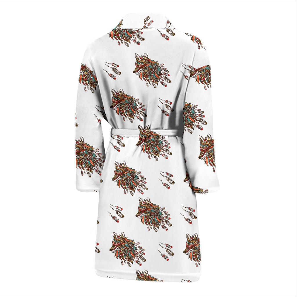 Aztec Wolf Pattern Print Design 02 Men Bathrobe-JORJUNE.COM
