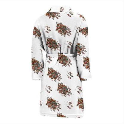 Aztec Wolf Pattern Print Design 02 Men Bathrobe-JORJUNE.COM