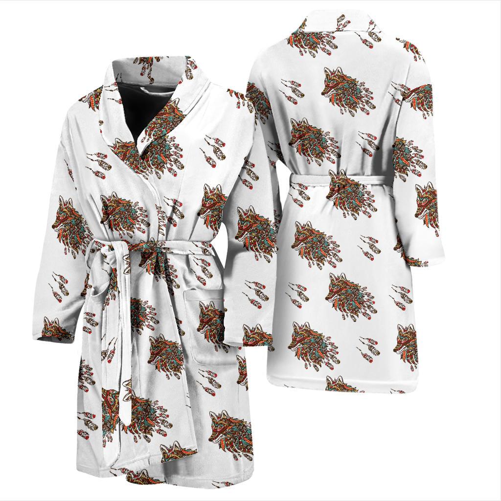 Aztec Wolf Pattern Print Design 02 Men Bathrobe-JORJUNE.COM