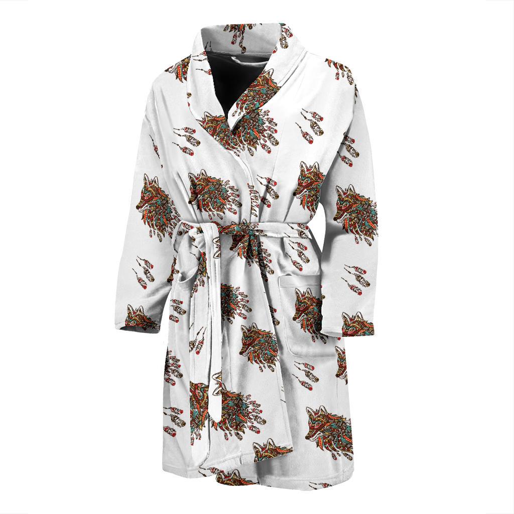 Aztec Wolf Pattern Print Design 02 Men Bathrobe-JORJUNE.COM