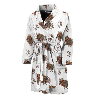 Aztec Wolf Pattern Print Design 02 Men Bathrobe-JORJUNE.COM
