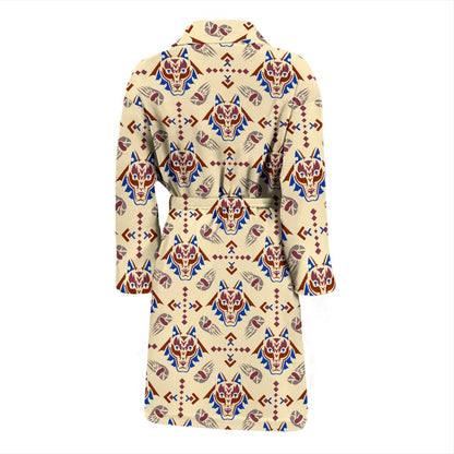 Aztec Wolf Pattern Print Design 03 Men Bathrobe-JORJUNE.COM