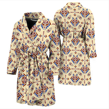 Aztec Wolf Pattern Print Design 03 Men Bathrobe-JORJUNE.COM