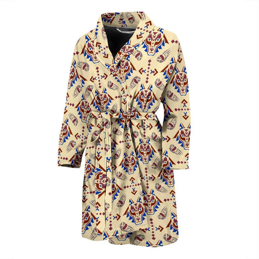 Aztec Wolf Pattern Print Design 03 Men Bathrobe-JORJUNE.COM