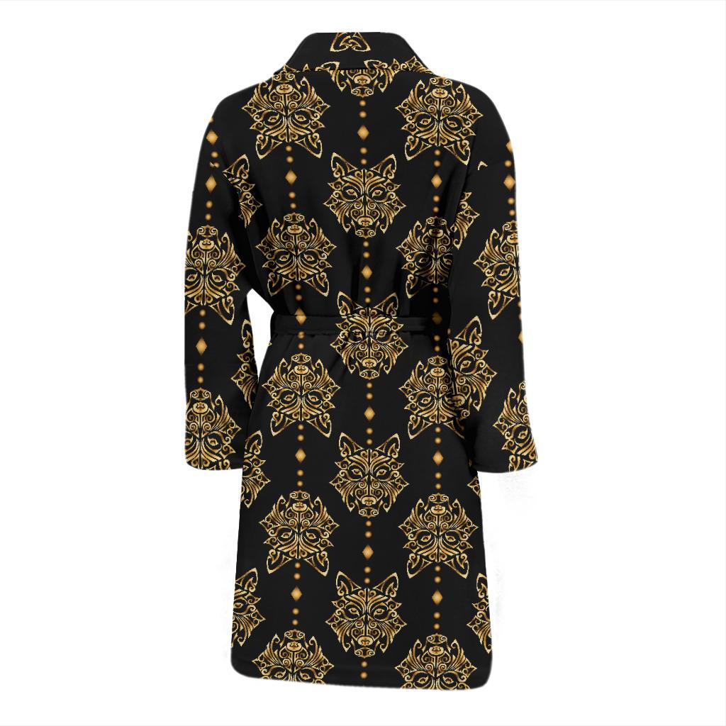 Aztec Wolf Pattern Print Design 04 Men Bathrobe-JORJUNE.COM
