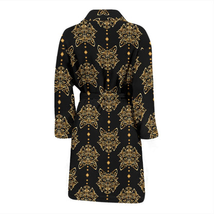 Aztec Wolf Pattern Print Design 04 Men Bathrobe-JORJUNE.COM