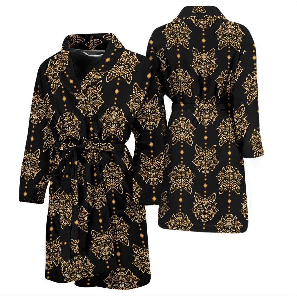 Aztec Wolf Pattern Print Design 04 Men Bathrobe-JORJUNE.COM