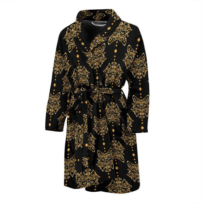 Aztec Wolf Pattern Print Design 04 Men Bathrobe-JORJUNE.COM