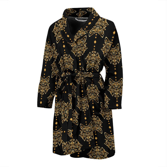 Aztec Wolf Pattern Print Design 04 Men Bathrobe-JORJUNE.COM
