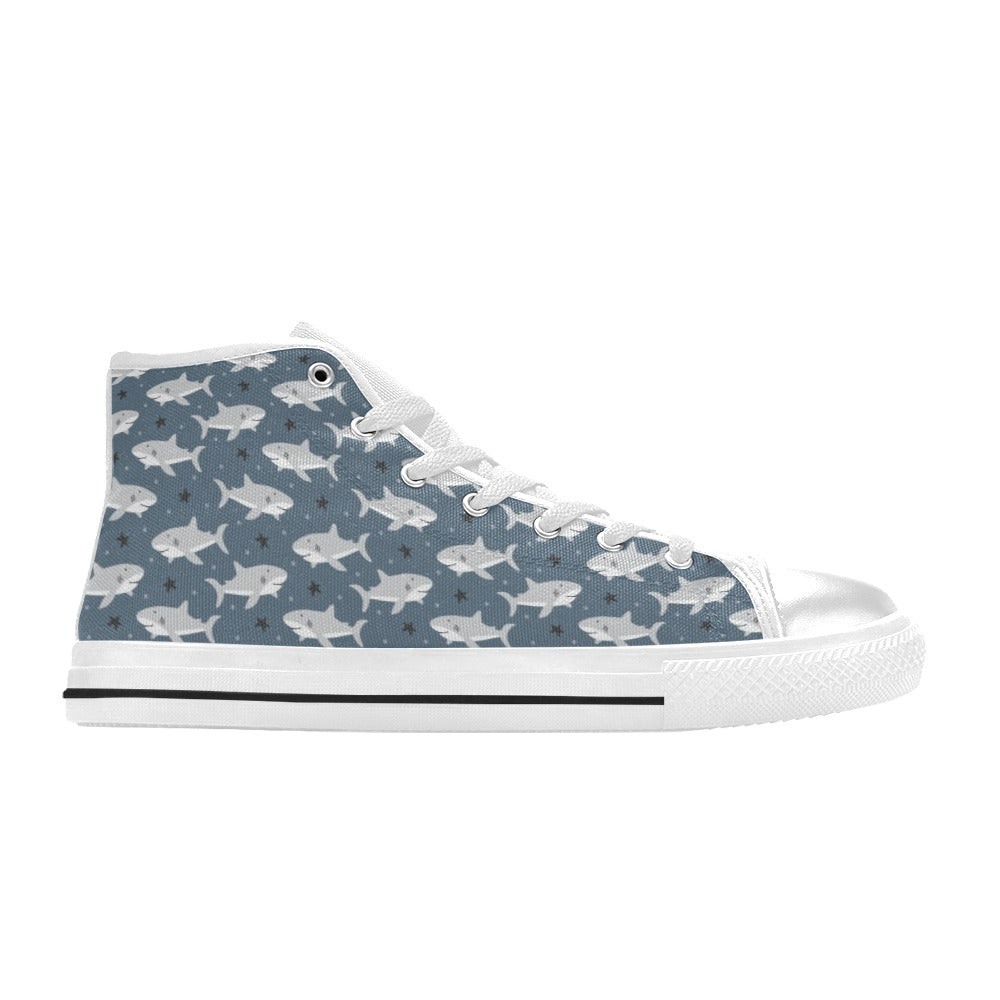 Shark Print Design LKS305 High Top Women's White Shoes