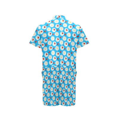 Ladybug with Daisy Themed Print Pattern Men's Romper