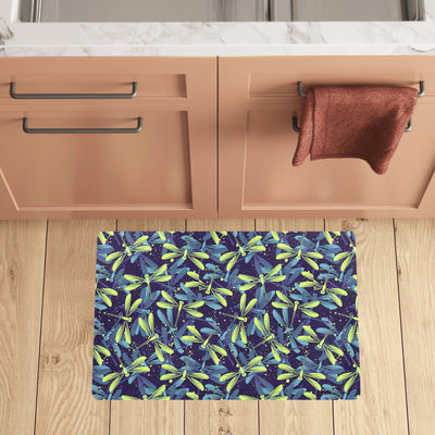 Dragonfly Lime Blue Print Pattern Kitchen Mat