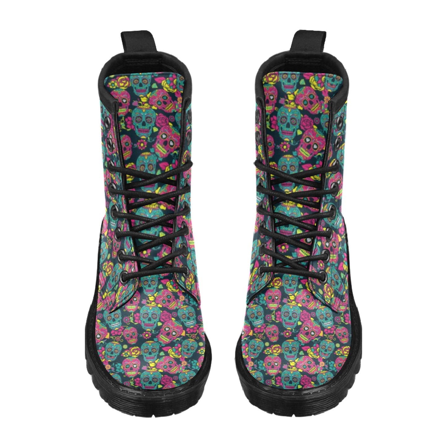 Sugar Skull Floral Design Themed Print Women's Boots