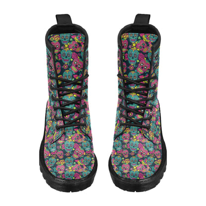 Sugar Skull Floral Design Themed Print Women's Boots