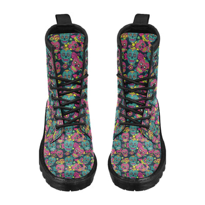 Sugar Skull Floral Design Themed Print Women's Boots