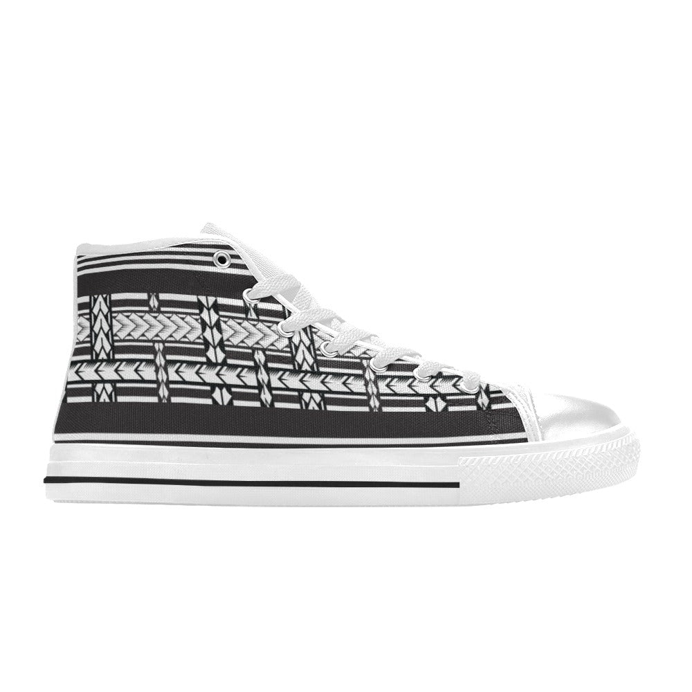Samoan Tattoo Print Design LKS304 High Top Women's White Shoes