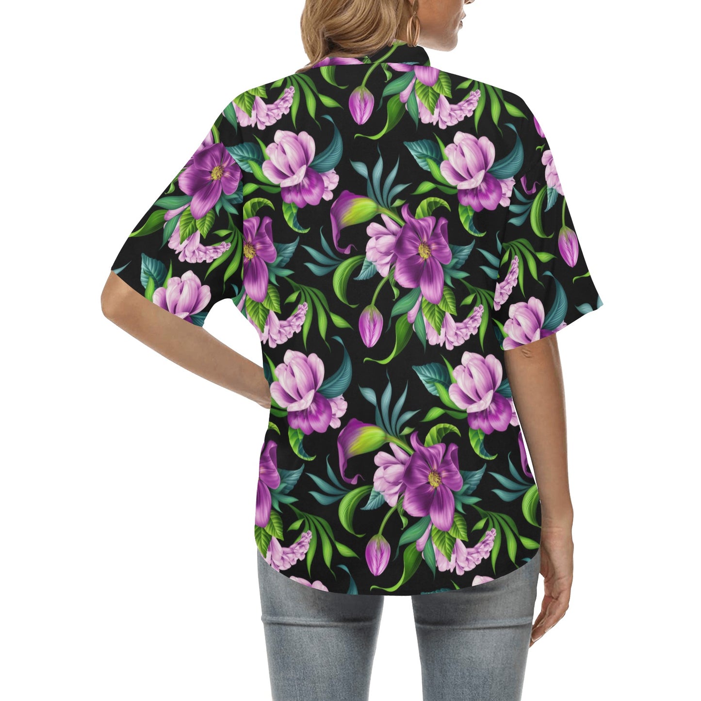 Bright Purple Floral Pattern Women's Hawaiian Shirt