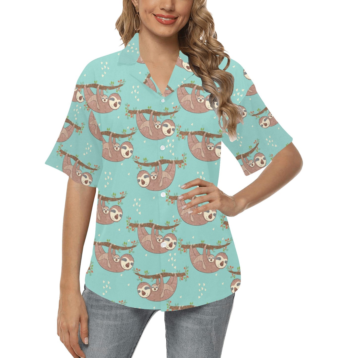 Sloth Print Design LKS302 Women's Hawaiian Shirt