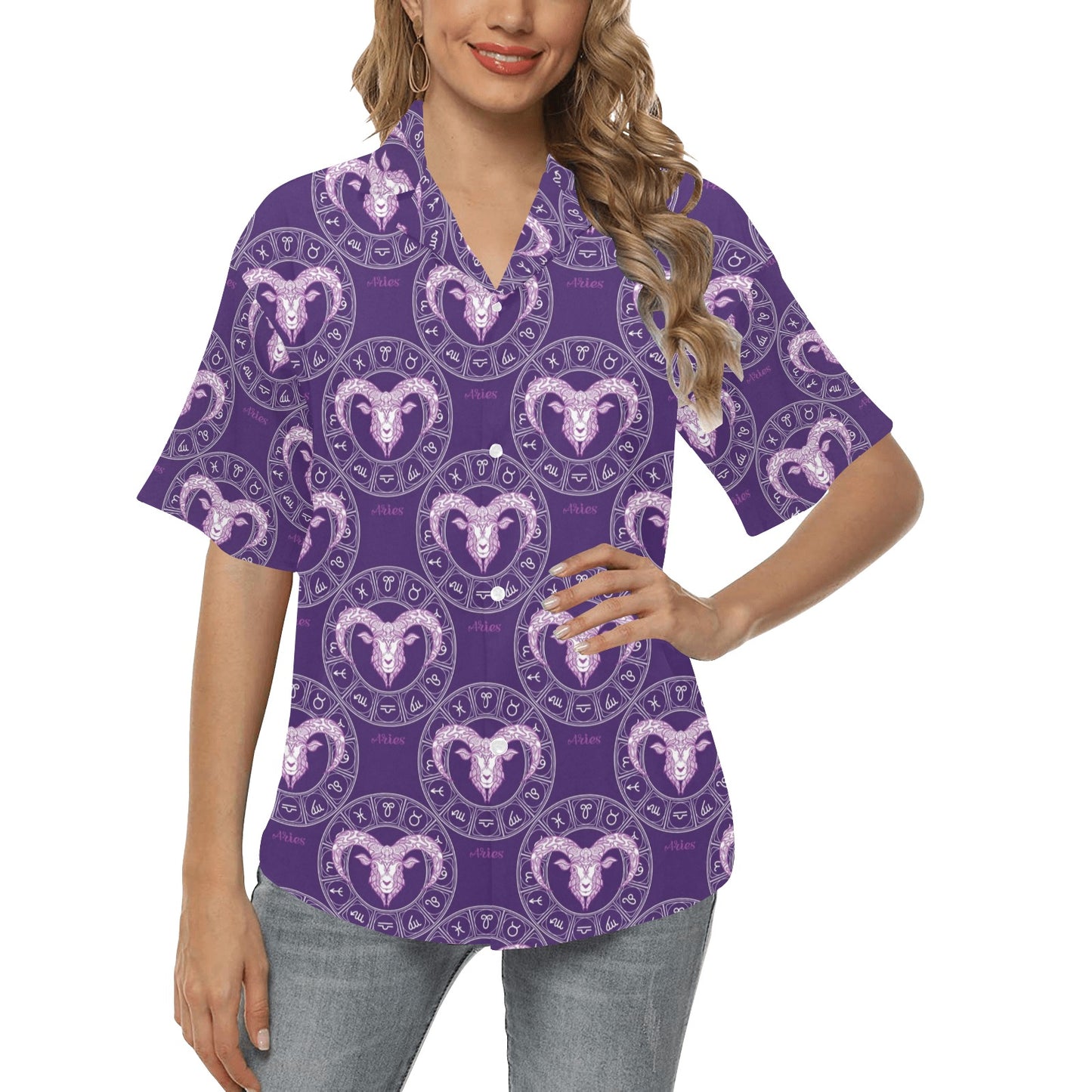 Aries Zodiac Pattern Print Design 02 Women's Hawaiian Shirt