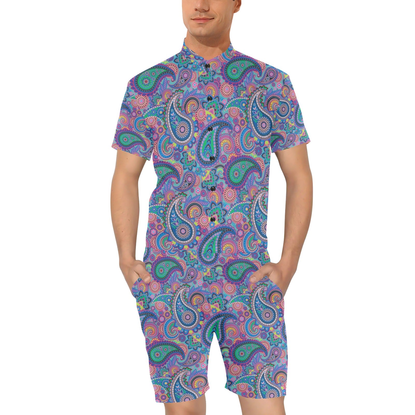 Paisley Colorful Pattern Print Design A02 Men's Romper